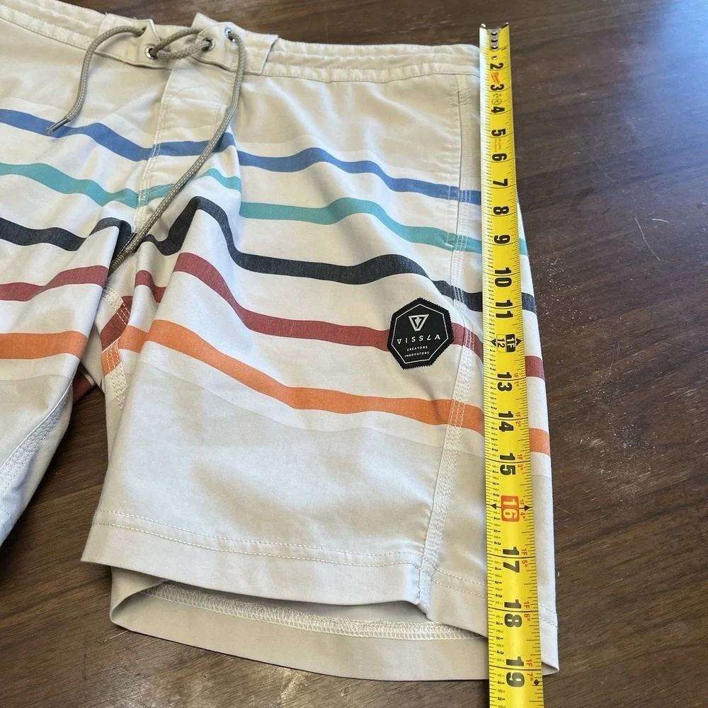 Vissla Board Shorts Mens 33 Beige Striped Upcycled Coconut Stretch M103ULOW